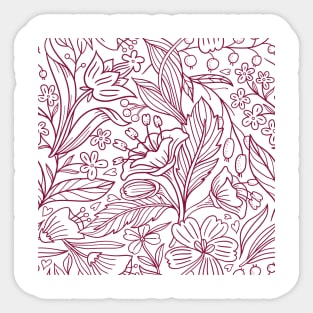 Maroon Floral Outline Print Sticker